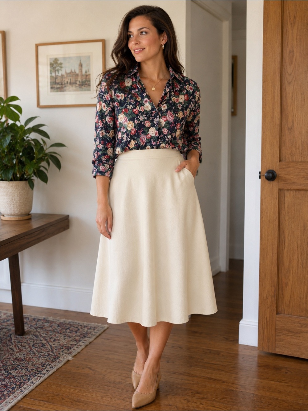 Vintage Floral fitted  Button-Up Shirt